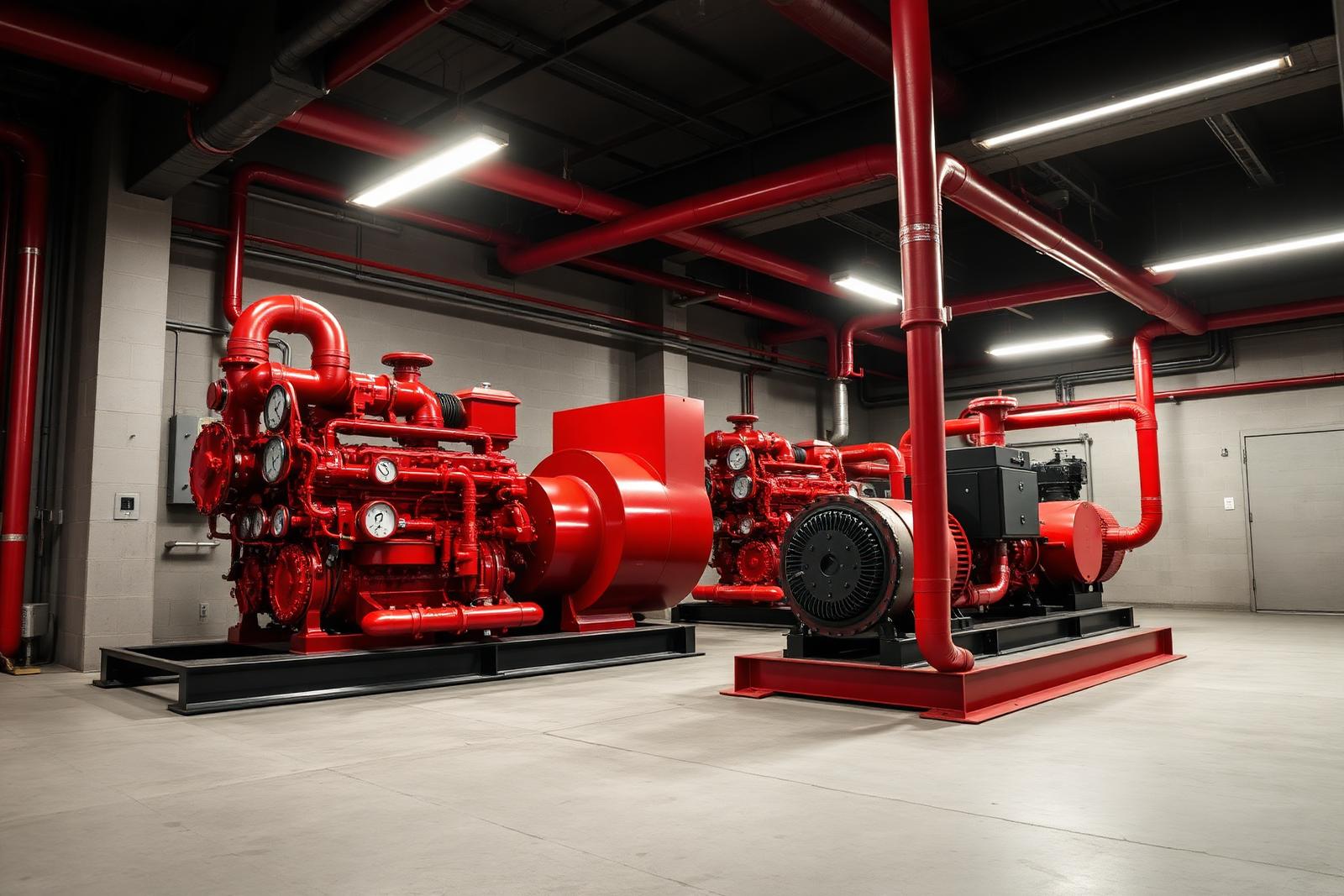 Certified fire pump room with electric and diesel pump sets